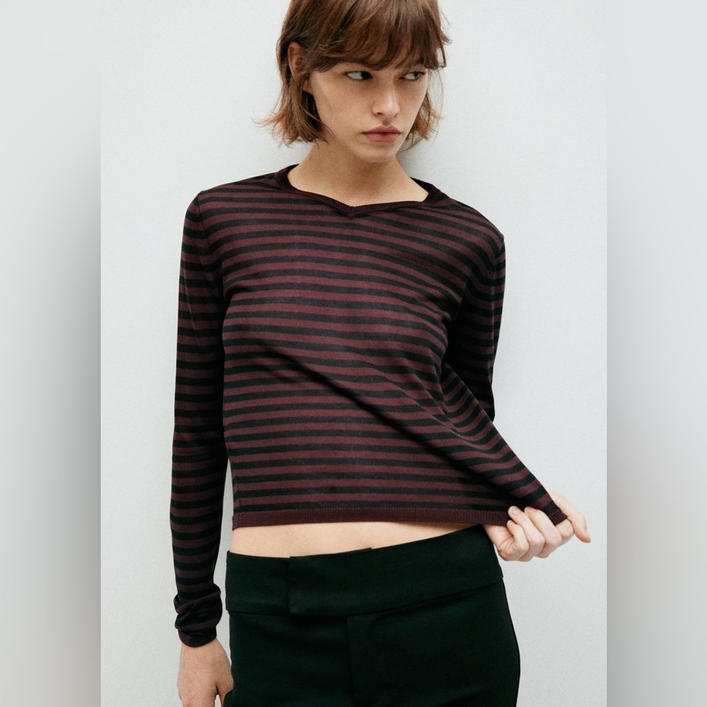 NWT MANGO Lyocell Stripe Jumper in Wine